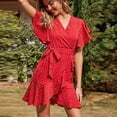 thumbnail image 4 of SnZhen Floral Dresses for Women Women's Dress Printing V-Neck Fashion Short Sleeve Draped Splicing Dress, 4 of 6