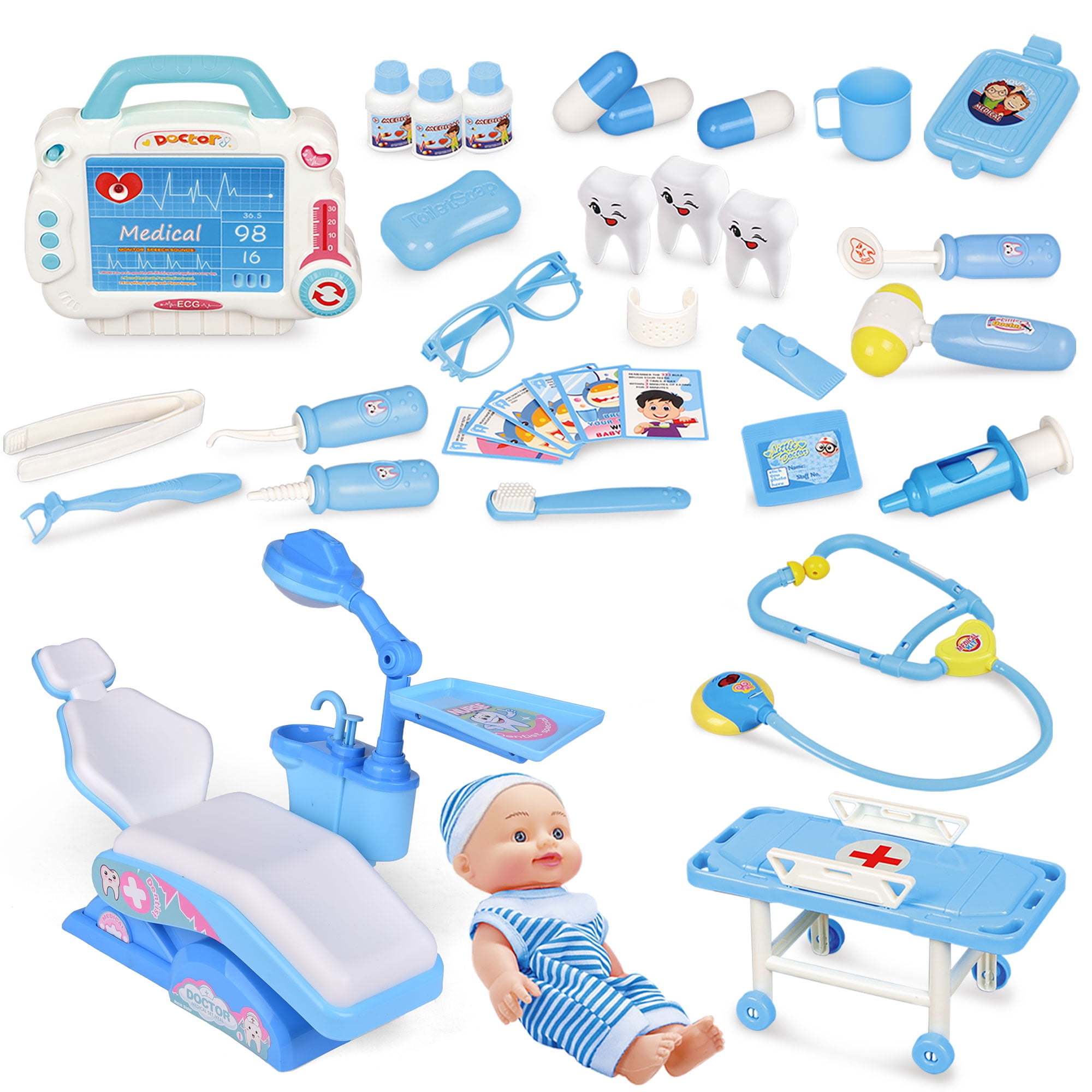 I Set Pretend Play Kids Doctor Dentist Kit Preschool Activity Toy for Toddler 