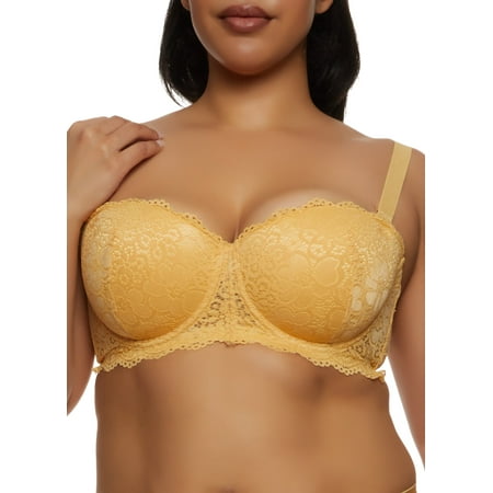 Plus Size Scalloped Solid Floral Lace Balconette Bra | Converts to Strapless