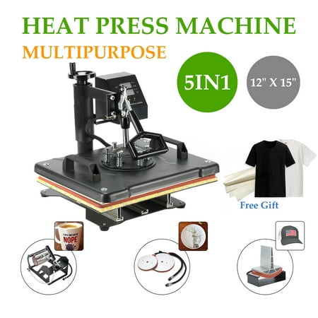12” X 15” T Shirt Heat Press Machine for Mug Hat Plate Cap 5 in 1 w/ Silicone