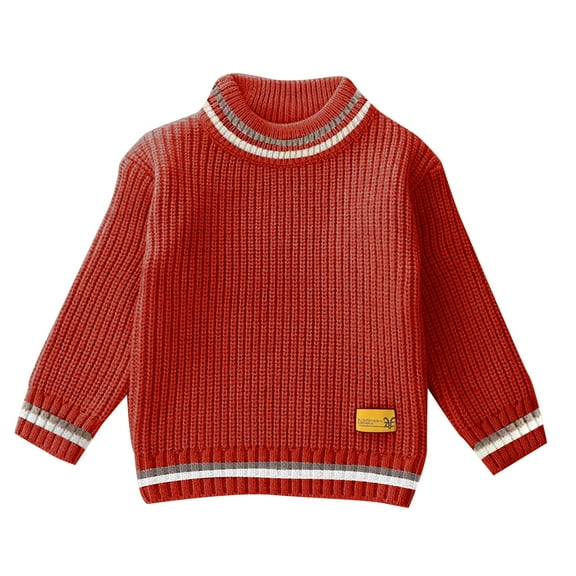 Children'S Sweater Fashion Girl and Boy Children' Casual Long Sleeved Warm Round Neck Sweater New Baby Boy Sweatshirt Knit Pullover Tops Red 6T