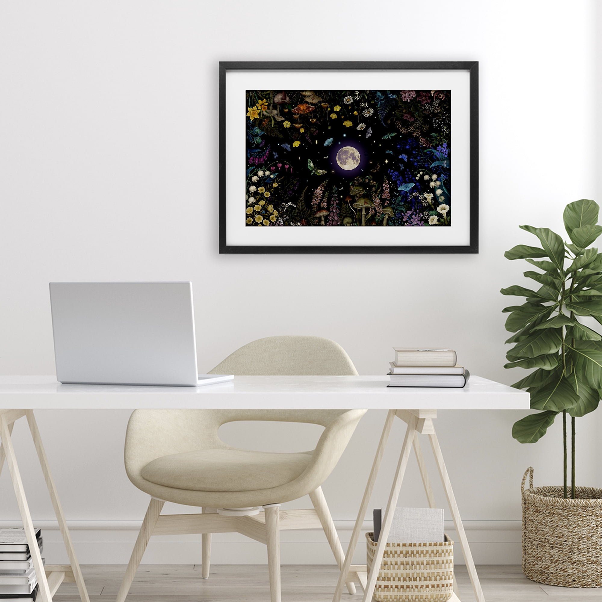 Stupell Industries Night Garden with Moth Black Framed Print Under Glass, design by Episodic Drawings