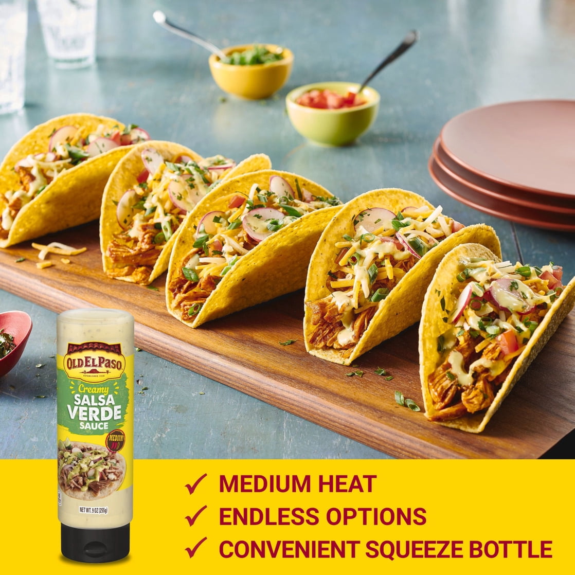 Old El Paso Creamy Salsa Verde Taco Sauce, Mild, 9 oz, Contains Milk