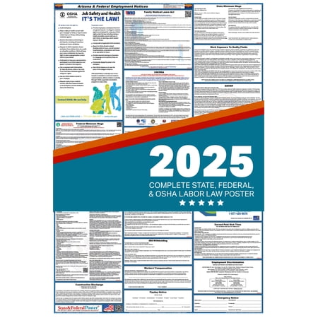 Arizona State and Federal Labor Law Poster 2025 , All In One | English-Paper