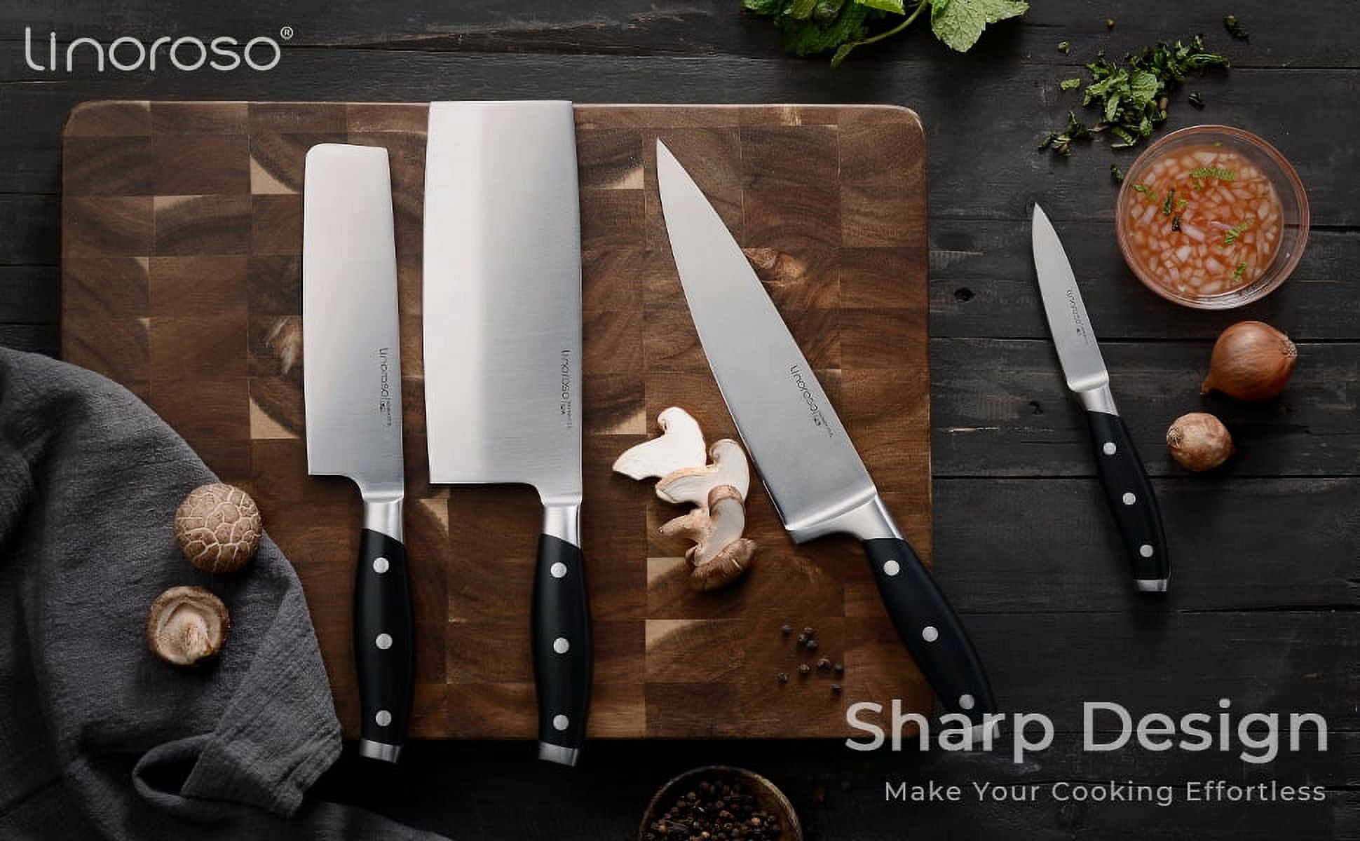 Linoroso 7 inch Nakiri Knife Vegetable Cleaver Kitchen Knife, German High Carbon Stainless Steel