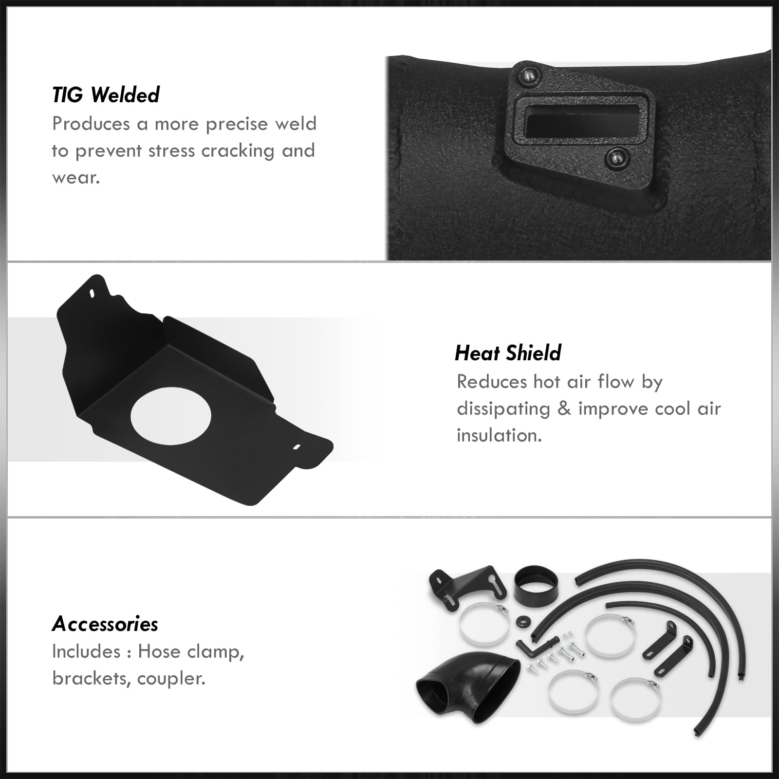 AJP Distributors JDM Cold Air Short Ram Intake CAI SRI Induction System Black Aluminum Piping Pipe + Heat Shield & Filter Compatible/Replacement For Ford Mustang GT 4.6L V8 2005 2006 2007 2008 2009