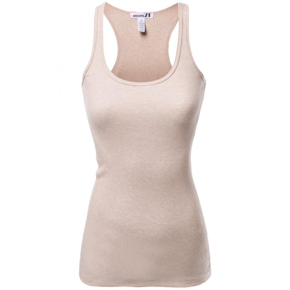FashionOutfit Women's Basic Solid Ribbed Racerback Sleeveless Tank Tops
