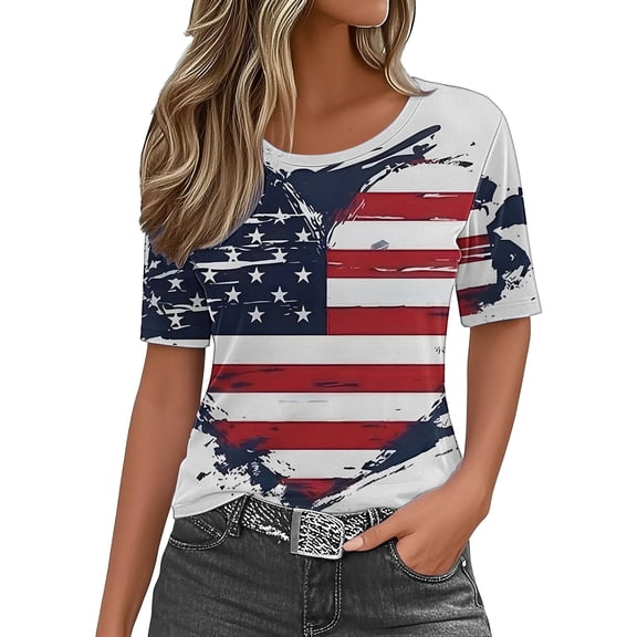 Dyfzdhu 250th Anniversary Usa Shirt T Shirts For Women Fashion Graphic Tees 4Th Of July Round Neck American Flag Short Sleeve Independence Summer