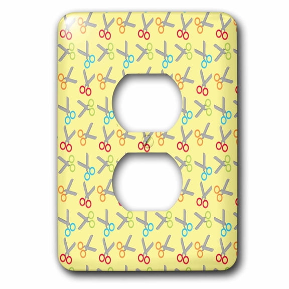 3dRose, Cute Green, Pink, and Light Blue Scissors Pattern, 2 plug outlet cover