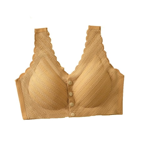 LLYwey Cotton Sports Bras for Women Clearance Plus Size Seamless Thin Elderly Women Front Button Underwear Comfortable Push up Bra Big Girls Size Nylon Wire-Free Bra Style LW-298 Coffee L