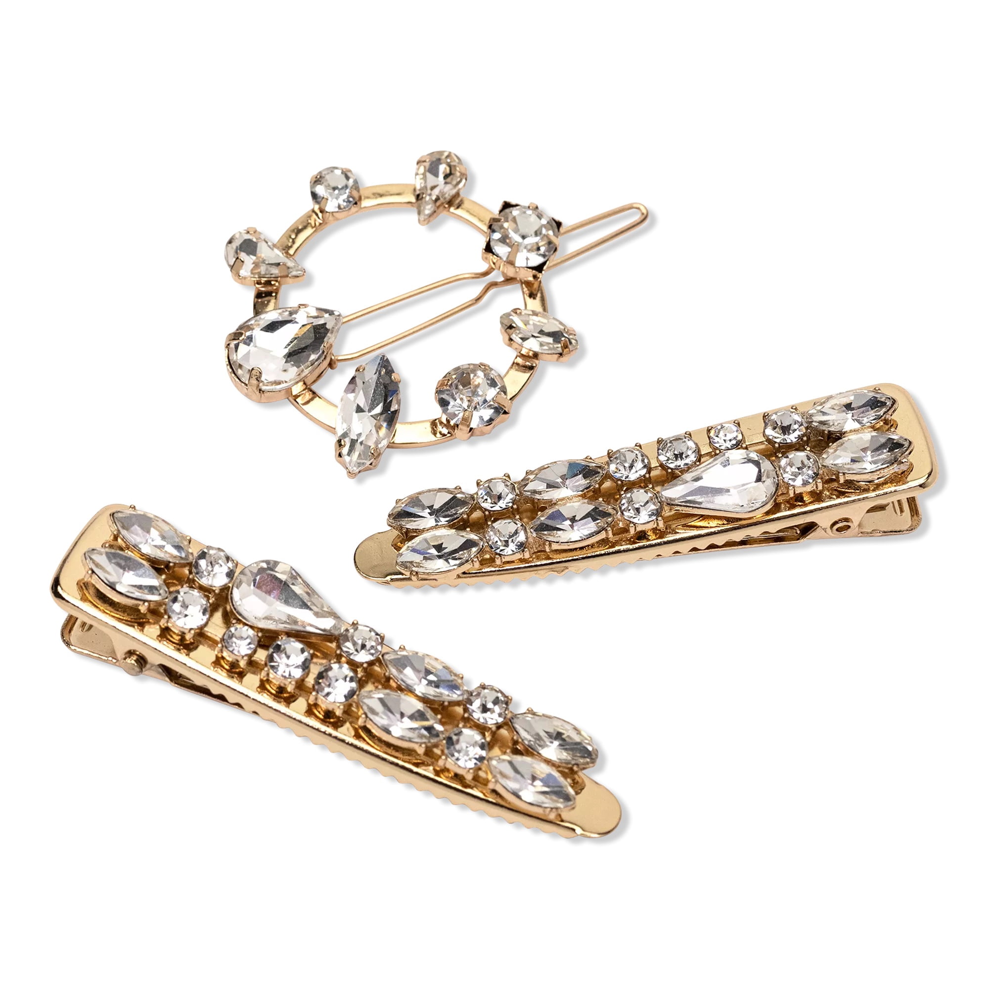 (3 pack) Scunci Elite Salon Clip & Oval Rhinestone Barrette Combo, 3-Pieces