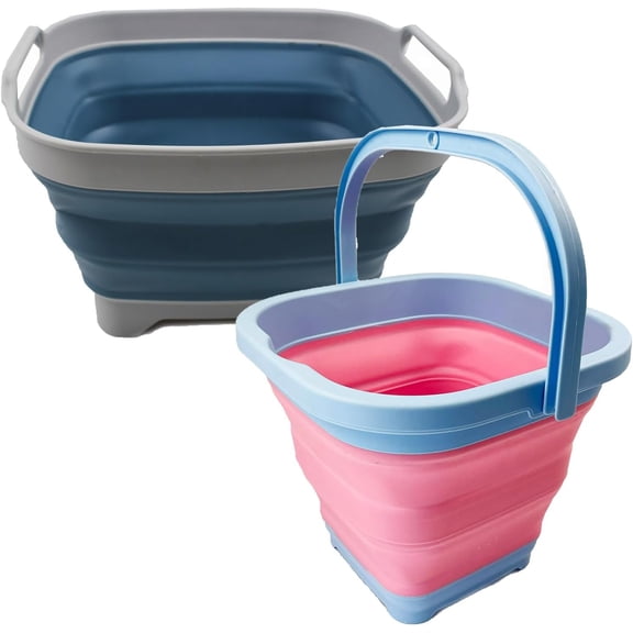 SAMMART Combo Collapsible Dish Drainer with Bucket - Space Saving, Camping Set, Picnic Set, Indoor or Outdoor use, Foldable Storage