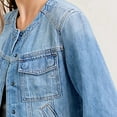 thumbnail image 3 of Women'S Denim Jacket Long Sleeve Button Down Outerwear Chest Pockets Casual Jean Shacket Light Blue XXL, 3 of 6