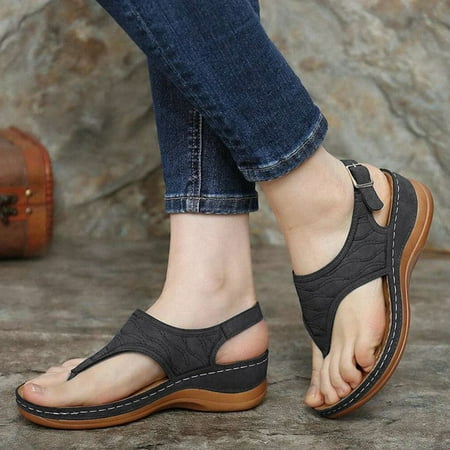 

Sailboat Sandals for Women Women Walking Slippers with Arch Support Anti-Slip Breathable Sandal Vintage Slip On Flip Flops Sandals Women Dressy Summer Flat Black 39