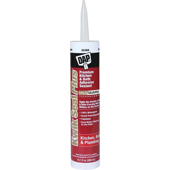 DAP Kwik Seal Plus Kitchen & Bath Caulk - Waterproof, Microban - 10.1 oz, Clear