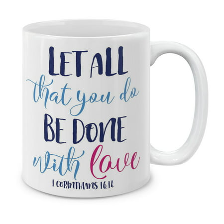 MUGBREW 11 Oz Ceramic Tea Cup Coffee Mug, Christian Quotes 1 Corinthians (Best Travel Mug Tea Drinkers)