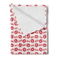 thumbnail image 2 of XOXO Soft Flannel Fleece Blanket, Lipstick Kisses and XOXO Acronyms Pattern Love Romantic Feminine Lip Prints, Cozy Plush for Indoor and Outdoor Use, 70" x 90", Dark Pink and White, by Ambesonne, 2 of 5