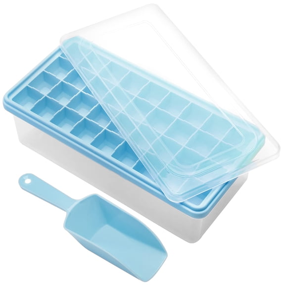 36-Cube Ice Cube Tray with Storage Bin and Lid, Flexible TPE Bottom for Easy Release, Includes Ice Scoop and Clear Cover, Multi-Purpose Ice Maker Set, 10.2-Inch