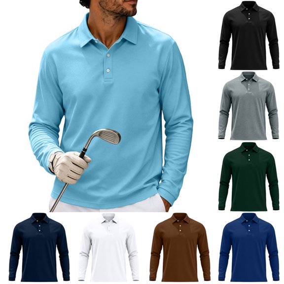 LODIENY Men's Long Sleeve Golf Shirts Lightweight Moisture Wicking Performance Tops Casual Collared Button Down Workout Basic Tees Navy L
