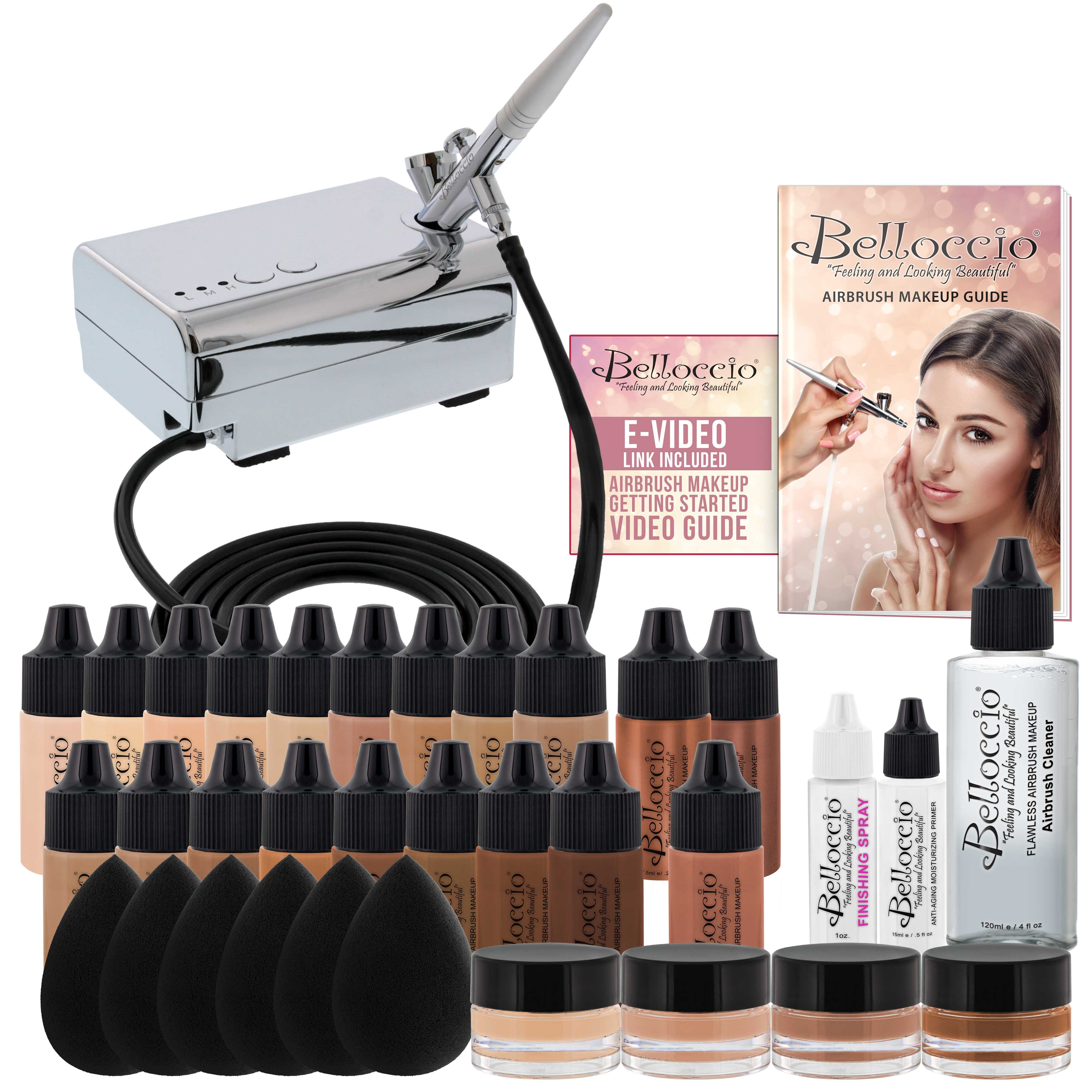 Complete Professional Belloccio Airbrush Cosmetic Makeup with MASTER SET of All 17 Foundation Color Shades in 1/4 oz - Walmart.com