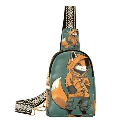 Fox Hoodie Green Crossbody Bags Backpack Chest Bag Shoulder Bag Waist Bag for Outdoor Travel Hiking Fitness Cycling