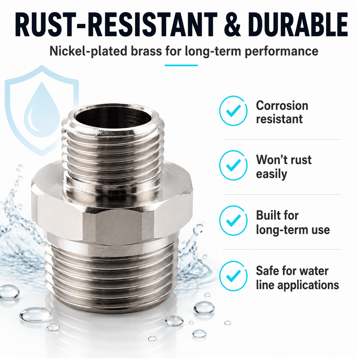 1/2 to 3/8 Reducer Faucet Adapter - Compression Brass Pipe Fitting, 3/8 Male to 1/2 Male Supply Line Adapter for RV Kitchen Plumbing, Water Hose Pipe Connector with Rubber Washer, (2 Pack)