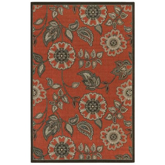 Trans-Ocean Imports RVI69763024 6 ft. 6 in. x 9 ft. 3 in. Liora Manne Riviera Floral Vine Indoor & Outdoor Rug Wilton Woven Rectangular Rug - Red