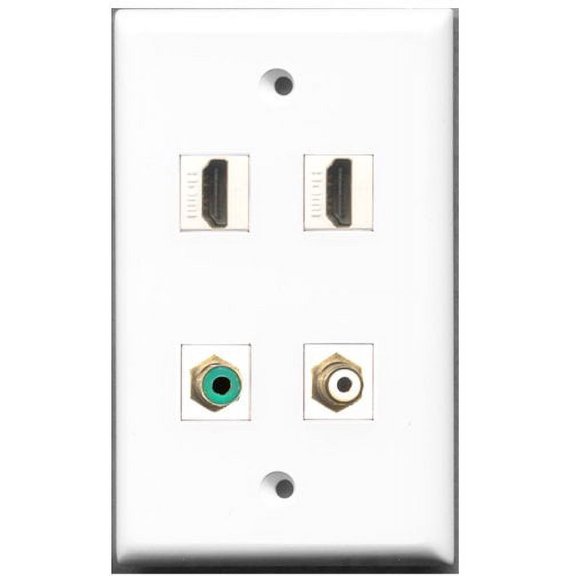 RiteAV - 2 Port HDMI 1 Port RCA White 1 Port RCA Green Wall Plate
