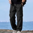 thumbnail image 6 of Men’s Multi Pocket Straight Cargo Pants Drawstring Stretch Loose Casual Outdoor Polyester Trousers S-XL 1 Pack, 6 of 8