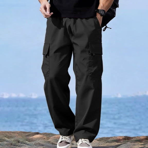 Men’s Lightweight Relaxed Polyester Cargo Pants S-XXL, Breathable Heavy Duty Construction Utility Pants
