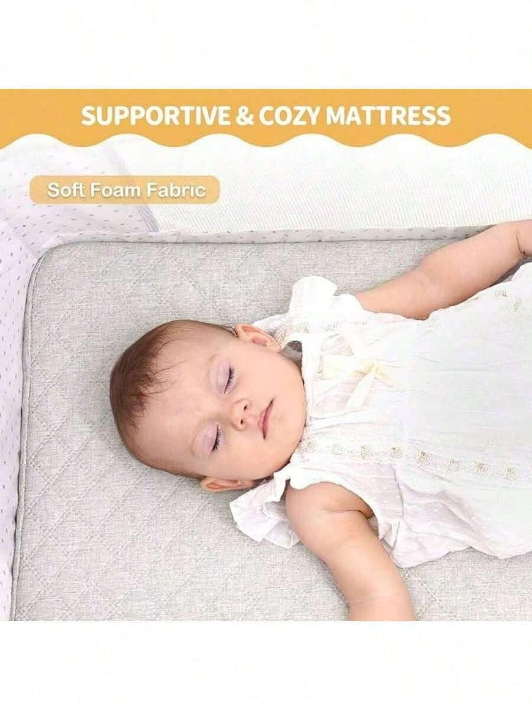 kmaier 3 in 1 Baby Bassinet Sleeper, 6-Section Height Adjustable Crib, Foldable Portable Crib Side Sleeper- Light Gray