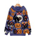 thumbnail image 3 of Chandails en Molleton à Capuche pour Femmes Manches Longues Halloween Pull avec Poche Imprimé Citrouille Squelette, 3 of 7