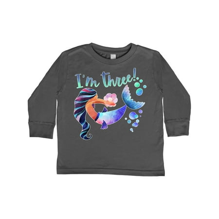 

Inktastic I m Three! 3rd Birthday Pink and Blue Mermaid Gift Toddler Boy or Toddler Girl Long Sleeve T-Shirt
