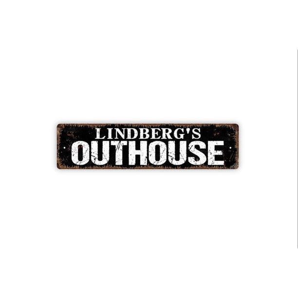 Letrero de metal con texto en inglés "Outhouse", letrero rústico para calle o placa con nombre para puerta, tamaño de placa: 4 x 16 pulgadas