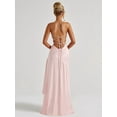 thumbnail image 5 of Women'S V-Neck Sleeveless Satin Ruffle Hem Tight Long Casual Open Back High Slit Cocktail Dress Pink XL, 5 of 8