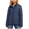 thumbnail image 4 of Womens Packable Down Jacket Lightweight Puffer Zipper Winter Coat Slim Fit Stand Collar Quilted Fleece, 4 of 6