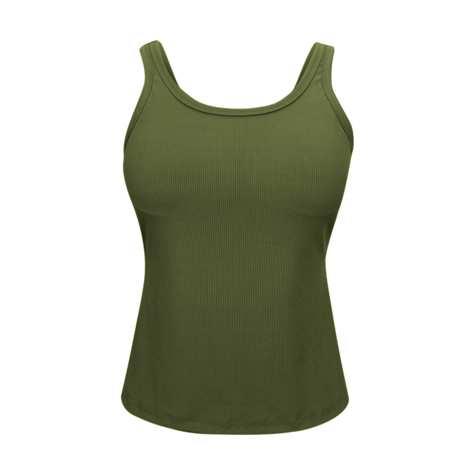 ylioge Womens Plus Size Tank Tops Built in Bras L-5X Sleeveless Crewneck Camisoles Pullover Stretchy Slim Solid Color Basic Loungewear Workout Vests
