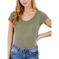 thumbnail image 2 of FashionMille Women's Casual Basic Scoop Neck Stretch Jersey Top Short Sleeve Bodysuit, 2 of 4