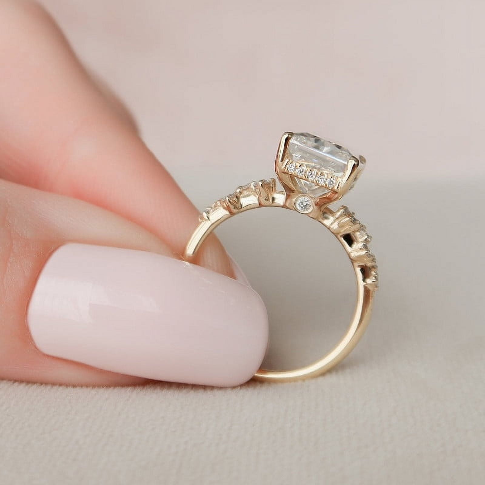 SOLITAIRE JEWELS 3.50CT Radiant Cut Moissanite Hidden Halo Cluster Engagement Ring for Women Solid 10k Yellow Gold