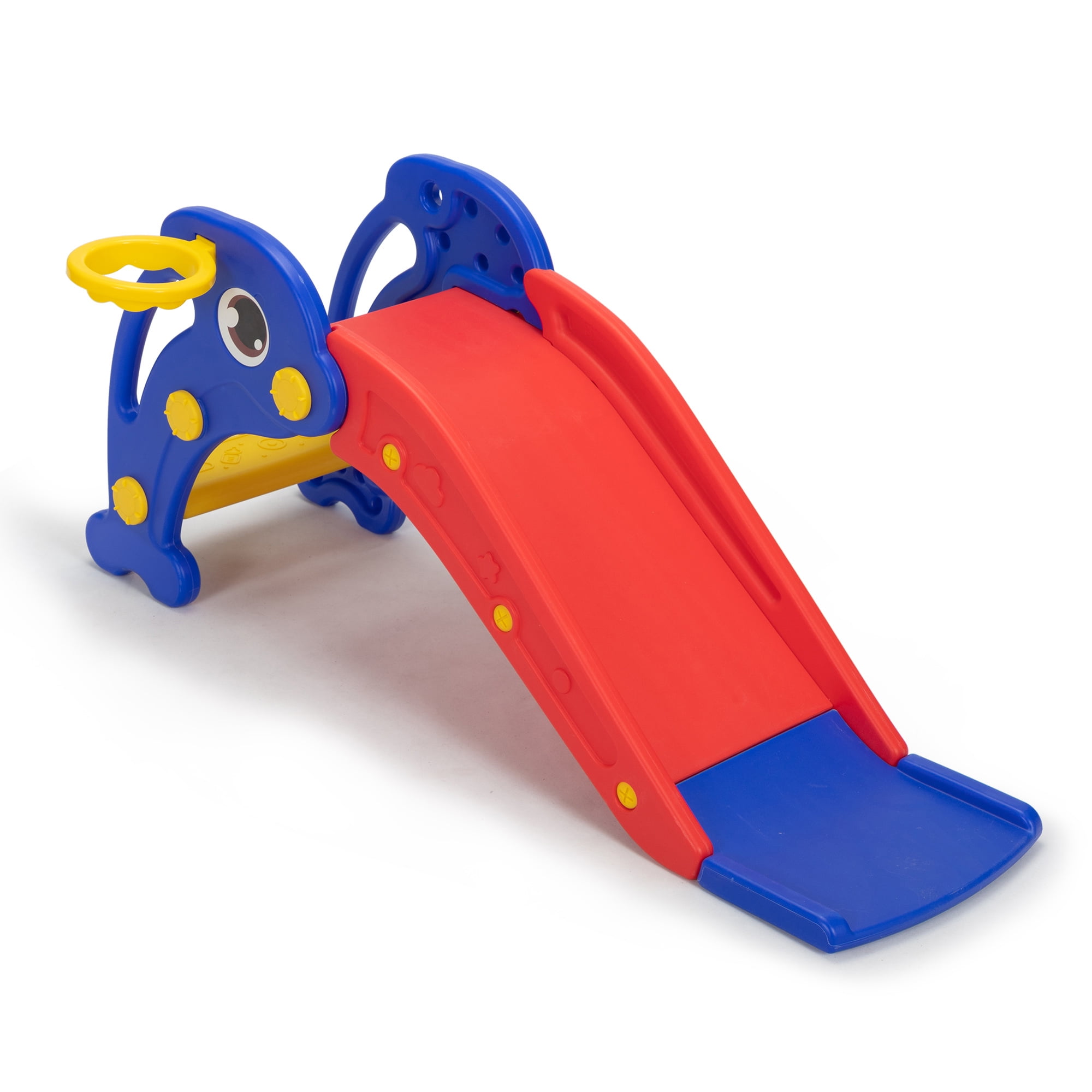 Kadyne 3 in 1 Toddler Slide Kids Slide, 45.3" Dolphins Play Slide for Outdoor and Indoor, Play Slide with Basketball Hoop, Ball and Ladder, Red and Blue Kadyne 3 in 1 Toddler Slide Kids Slide, 45.3" Dolphins Play Slide for Outdoor and Indoor, Play Slide with Basketball Hoop, Ball and Ladder, Red and Blue