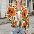thumbnail image 3 of Jackets for Women Winter Coat Jackets Flannel Stand Collar Jacket(Orange Flowers Blooming Beautifully Serene,Size:S-4XL), 3 of 7