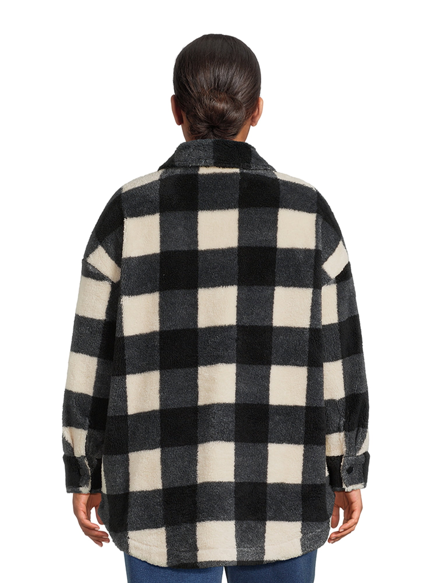 Terra & Sky Women's Plus Size Snap Front Faux Shearling Shacket