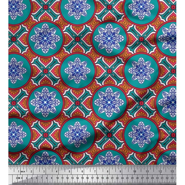Soimoi Poly Georgette Fabric Floral Mandala Fabric Prints by Yard 52 Inch Wide