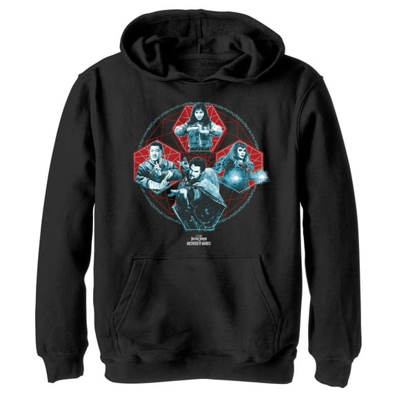 Boy's Marvel Doctor Strange in the Multiverse of Madness Action Panels  Pull Over Hoodie Black X Large