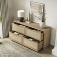 thumbnail image 6 of SICOTAS 60.83" Wide Large 4 Drawer Dresser Set of 2, Oversized Rattan Dressers for Bedroom with Gold Handles & Rolling Wheels, Boho Dresser TV Stand up to 70" TV for Living Room, Light Oak, 6 of 9