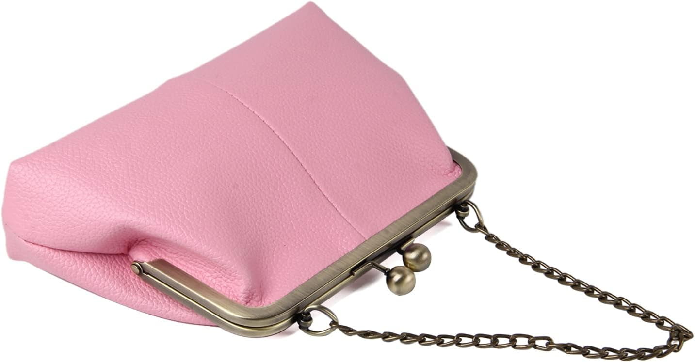 Gioobbt Leather Kiss Lock Clutch with Chain Strap Shoulder Bag Wallet, Bronze