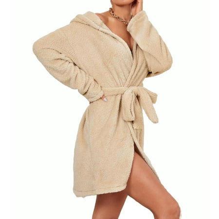 

Casual Embroidery Hooded Long Sleeve Sleepwear Khaki Women s Robes