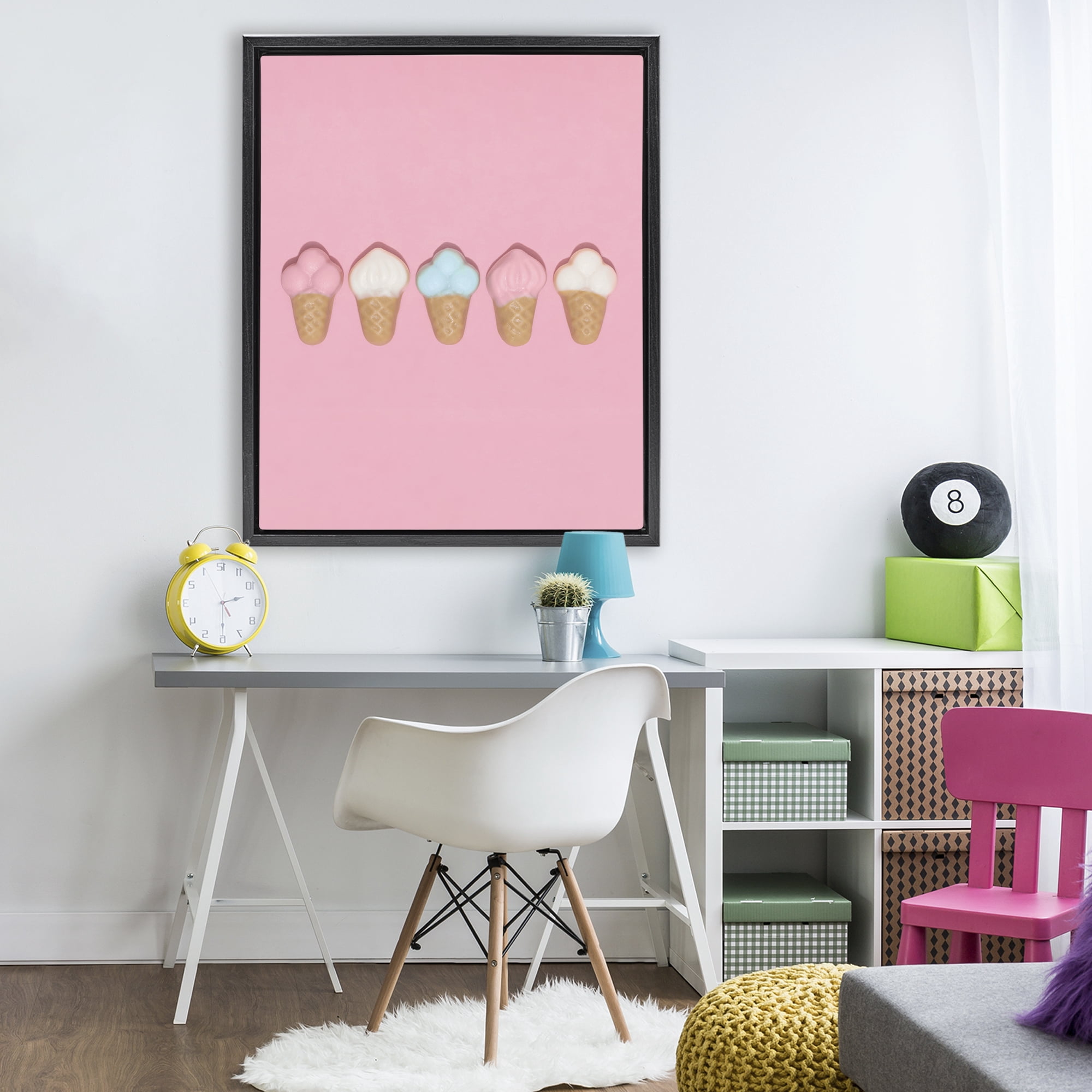Stupell Industries Pink Ice Cream Candy Black Framed Floater Canvas Wall Art, design by LISH Creative