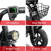 EILLEO Kids Electric Scooter, Bluetooth Speaker Foldable Scooter with Seat, 11MPH 132lbs Max Load E Mopeds, Carry Basket,LED Light Strip