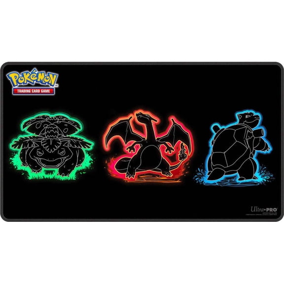 Trading Card Game Foil Pokemon Neon Kanto Playmat [Venusaur, Charizard & Blastoise]